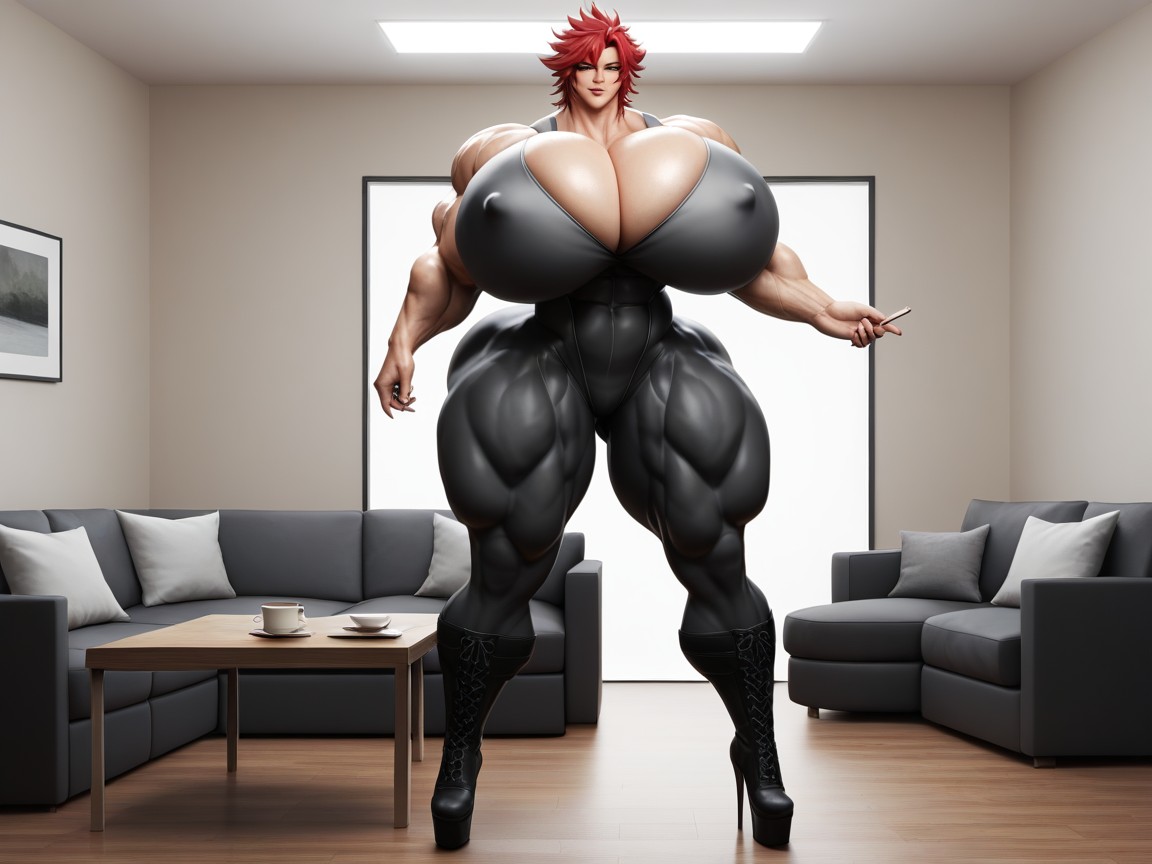 Muscular Arms, Enourmously Huge Ass, Cuerpo Completo Porno IA