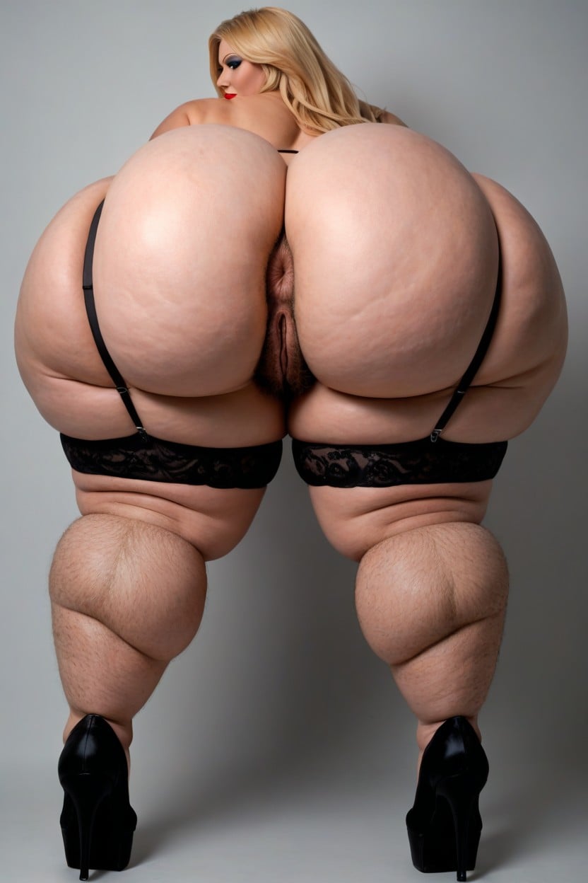 Garter Belt With Tits Out, Gigantic Hyper Thighs, Mega Fake Plastic Boobs Twice As Big As Head Porno BBW IA
