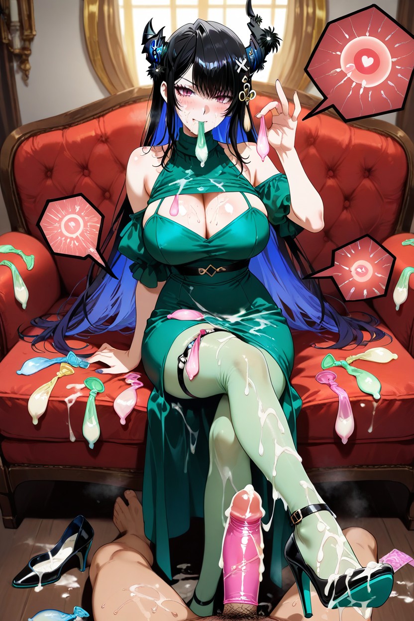 After Sex, Cum On Feet, Holding A Used Condom In Hands Hentai IA