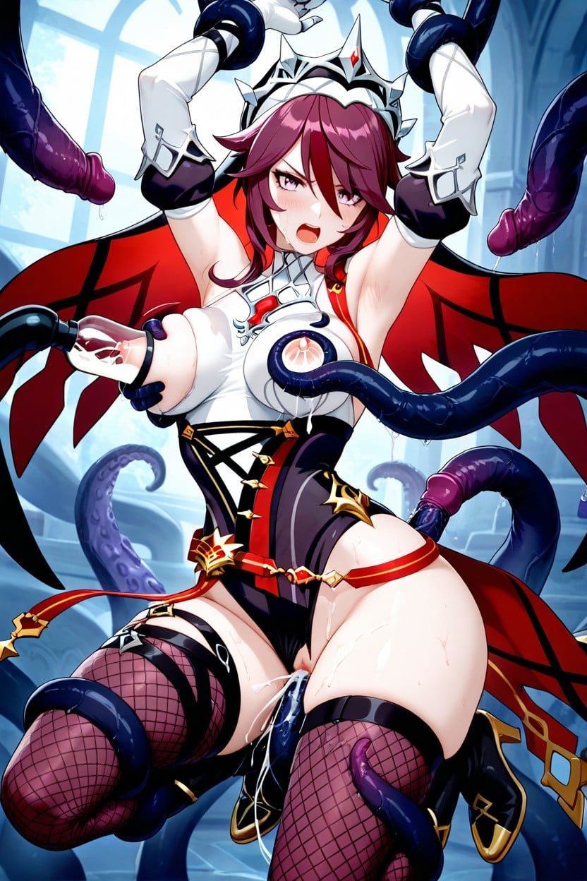Ornate Silver Crown With Red Gem, Tentacle Milking Breast, Tentacles Around Body Hentai AI Porn