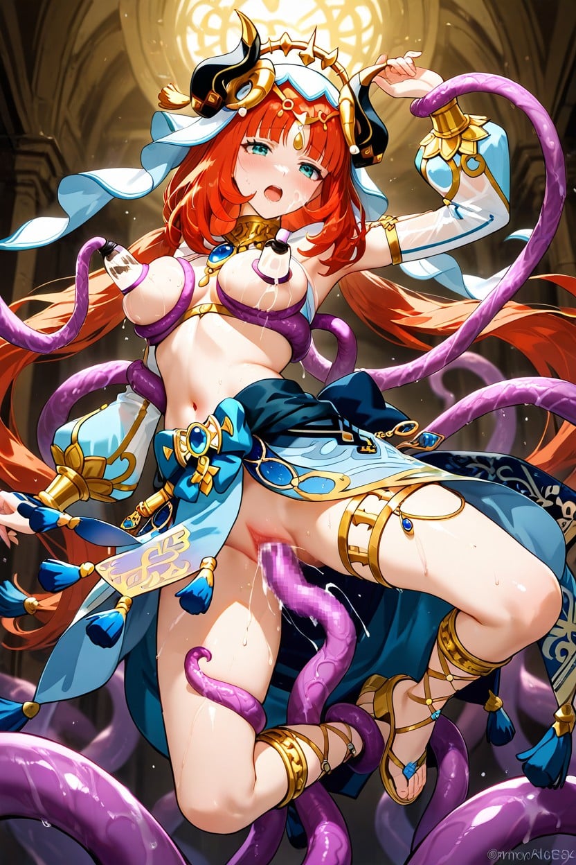 Ornate Strappy Sandals With Gold Details, Tentacles Around Body, Nilou From Genshin Impact Hentai AI Porn