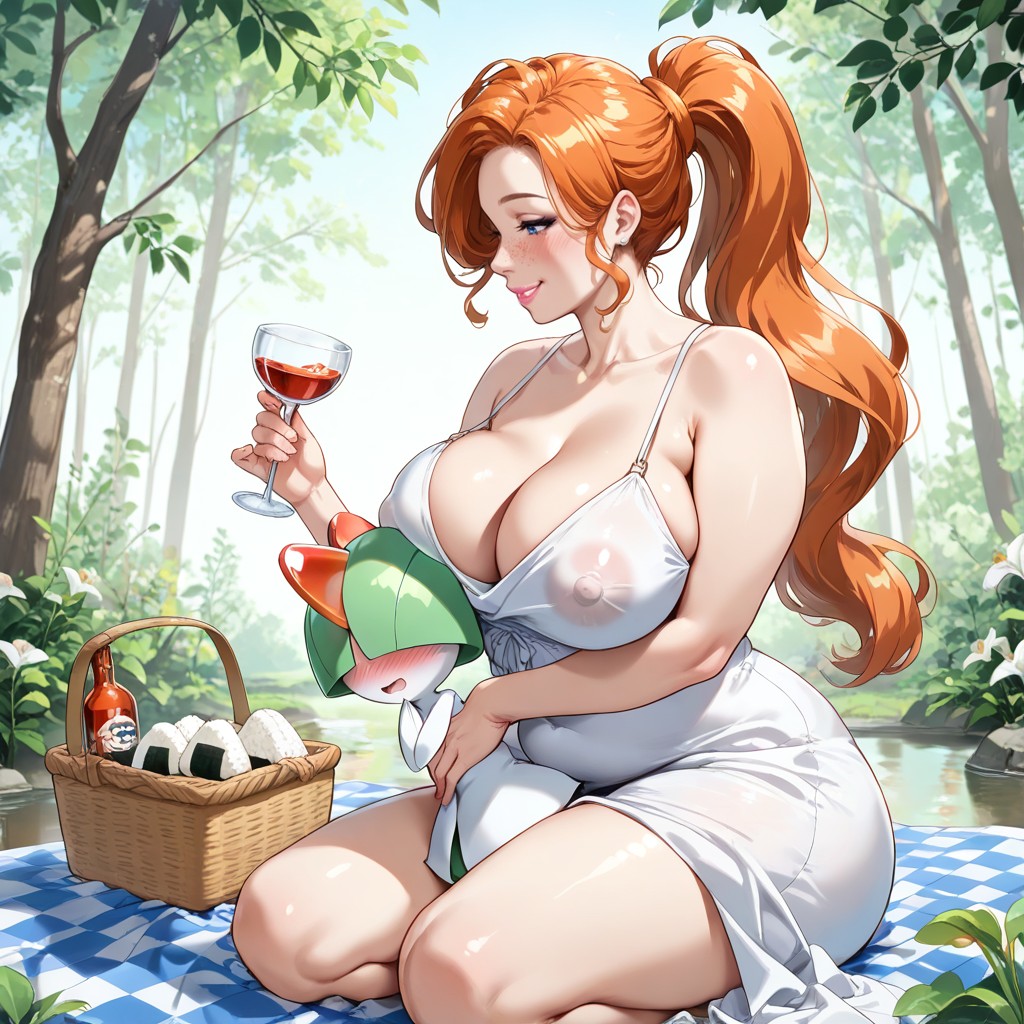 Sunlit Forest Clearing, Soft Body, Ponytail Hentai AI Porn