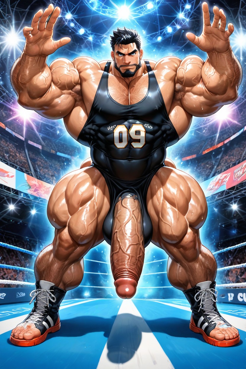 Giant Muscular, Bodybuilder-looking Handsome Male In A Black Tank Top, Penis Bigger Than Body AI Gay Porn