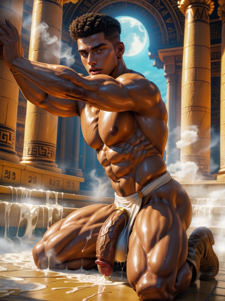 Exposed Hyper Pumped Stiff Long Pink Nipples, Naked, Seductive Aroused Slutty Stare AI Gay Porn