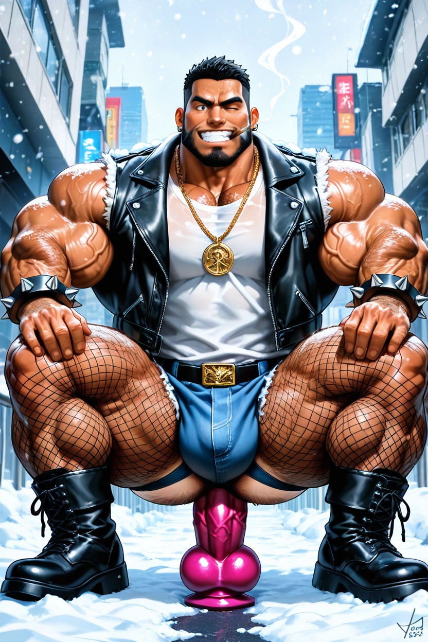 Riding A Dildo, Heavy Oversized Balls, Tattoos AI Gay Porn