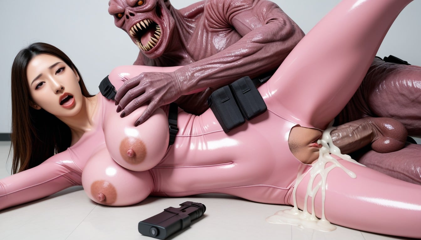 Sex With Abomination Monster, Sexe En Cuillère, Dynamic Pose Porno IA Asiatique