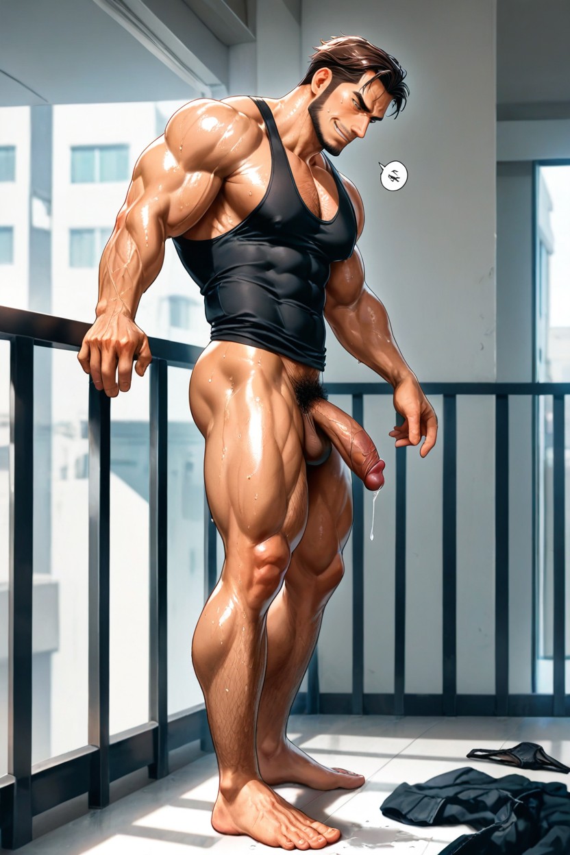 1 Person, Massive, Holding Balcony Railing AI Gay Porn