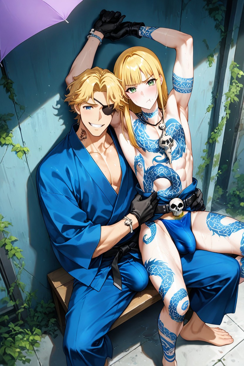 Blue Eyes, Black Leather Gloves, Arms Crossed AI Gay Porn
