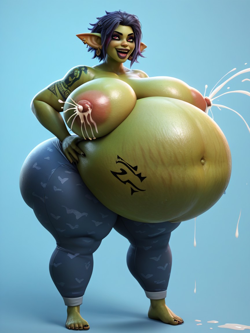Latex Stockings, Tattoo, Hyper Massive Vore Belly AI Porn