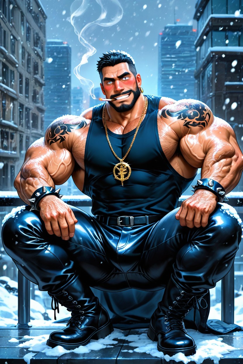 Hyper Muscular Body, Tattoos, Mischievous (smiling While Blushing) AI Gay Porn