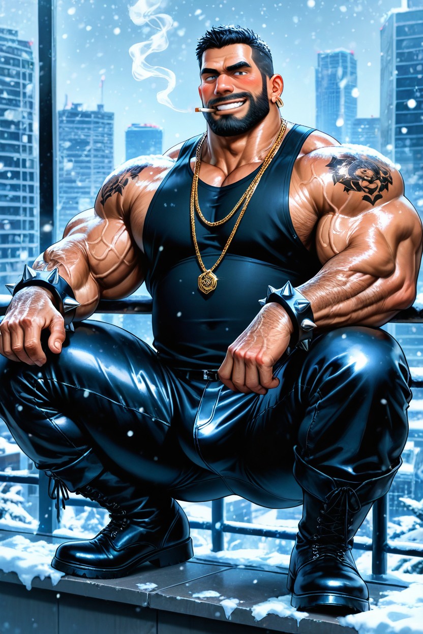 Snowing, 18+, Dark Tanned Skin AI Gay Porn