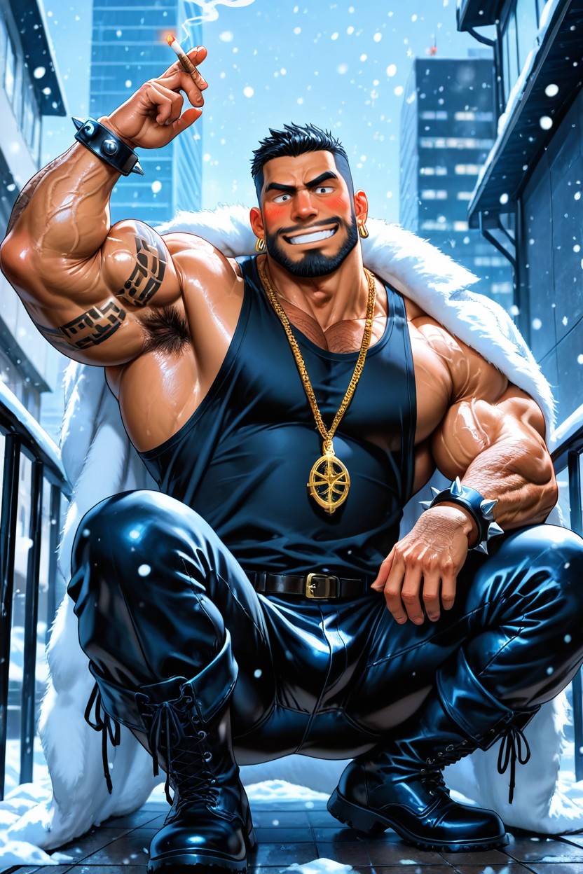 Tattoos, Balcony, Veiny Muscles AI Gay Porn