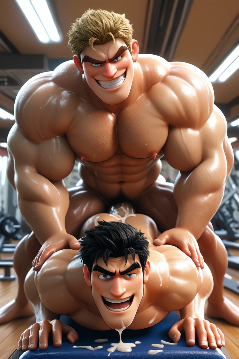 Gym, Motion Lines, Behind Many People AI Gay Porn
