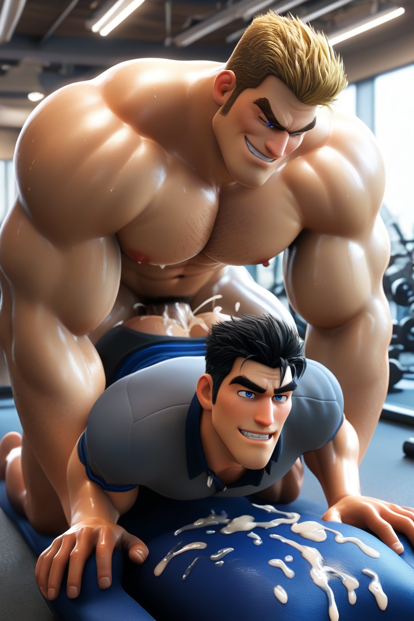 Blue Eyes, Hyper Muscular, Public AI Gay Porn