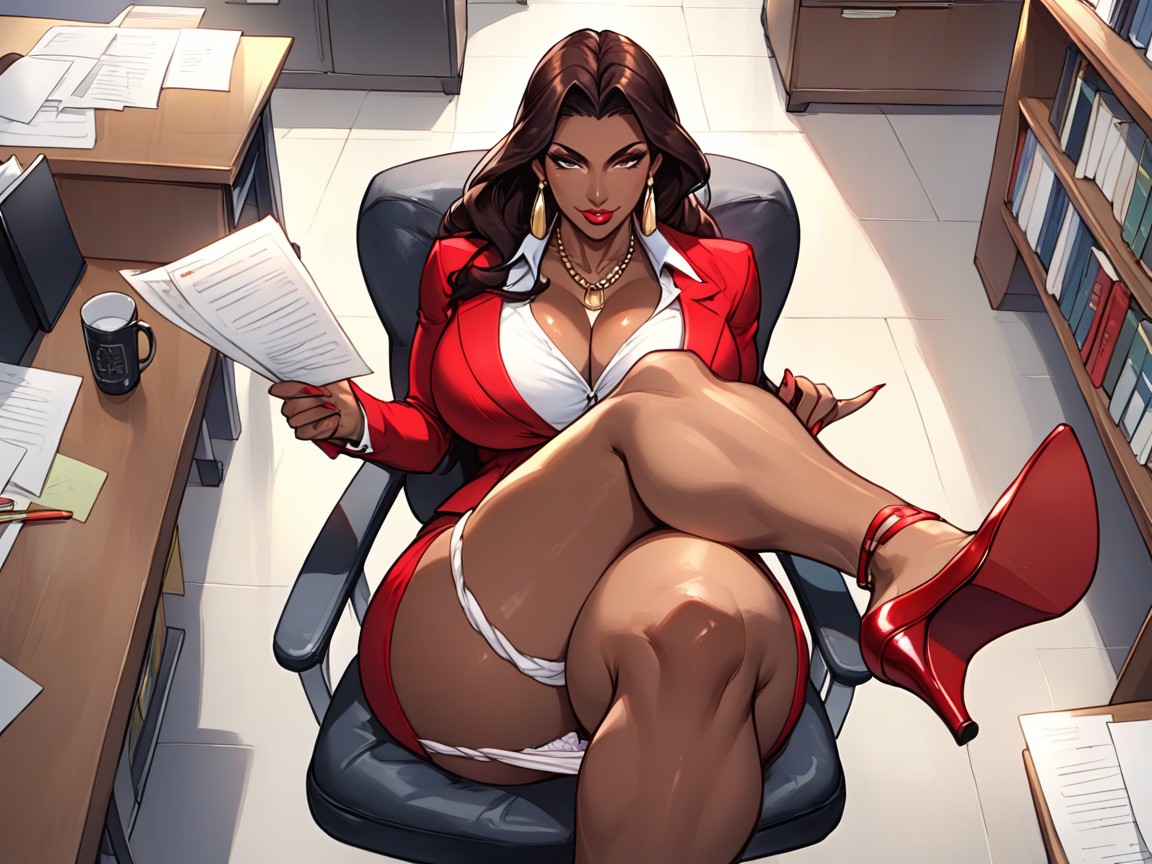 Hand Taking Off Top, Black Long Hair, Thick Thighs AI Porn