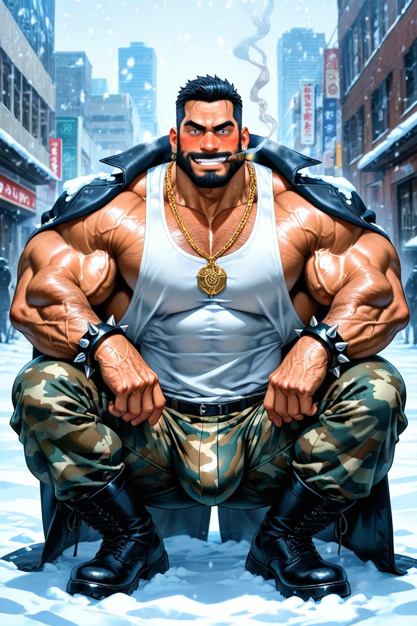 Hyper Muscular Body, Tattoos, Big Bulge AI Gay Porn