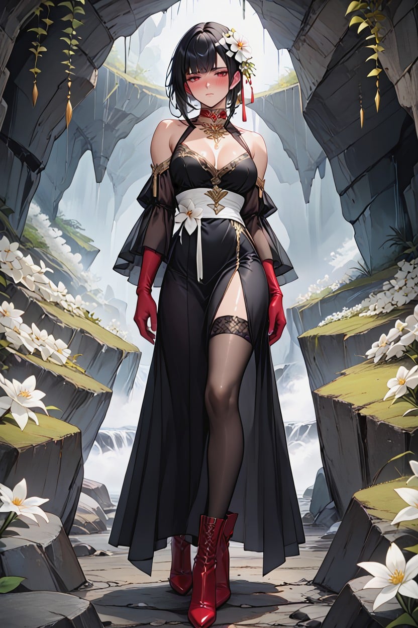 Standing, Red Heeled Boots, Bedroom Eyes Hentai AI Porn