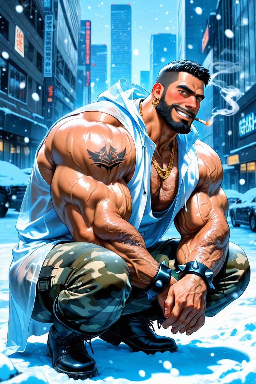 Detailed Muscles, Spiked Bracelet, 18+ AI Gay Porn