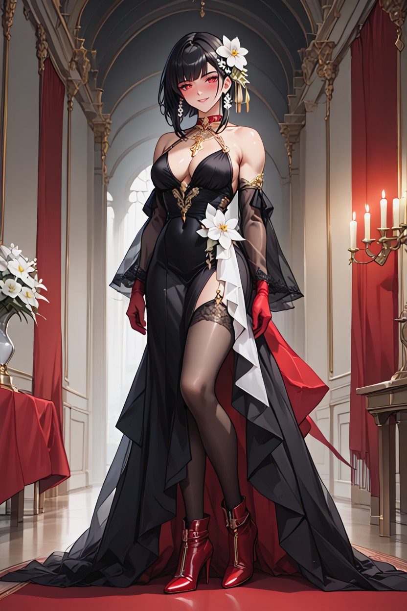 Short Length, Oiled Skin, Red Heeled Boots Hentai AI Porn