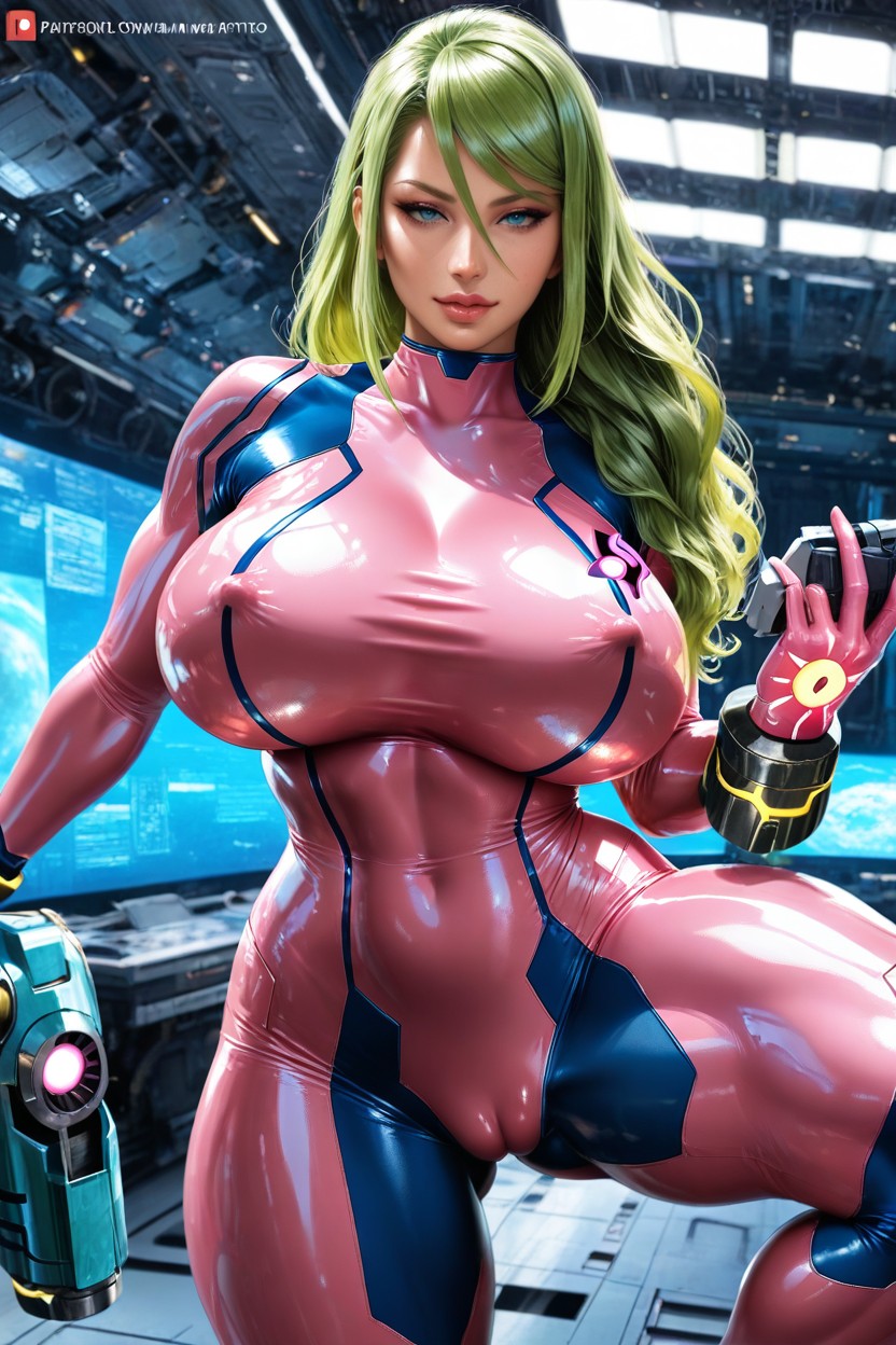 Dynamic Pose, Thick Thighs, One Hand Holding Sci-fi Blaster AI Porn