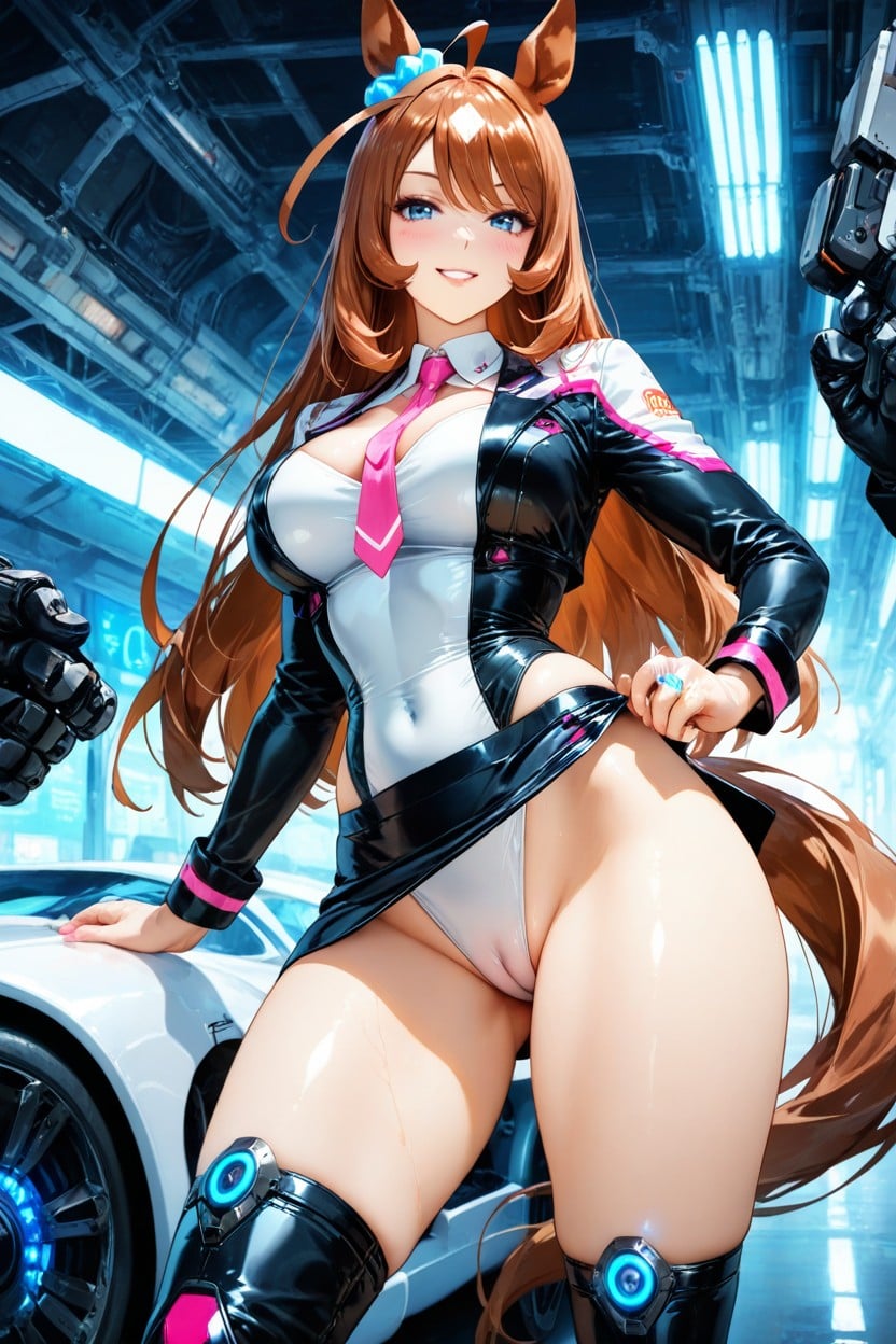 And Sexy, Futuristic Sci-fi Racer Costume, Grinning Hentai AI Porn
