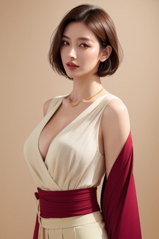 V Neckline Cleavage Woman Ethnicity, Portrait, Elegant Golden Chain On Waist AI Porn