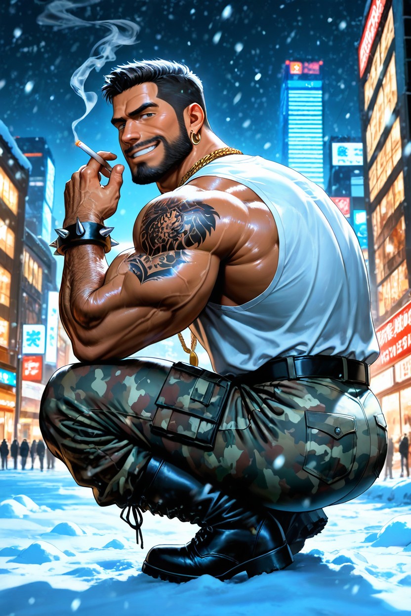 Modern City, Big Earrings, Wide Back AI Gay Porn