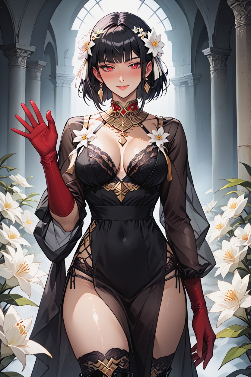 Waving At Viewer, Red Gloves, Fit Body Type Hentai AI Porn