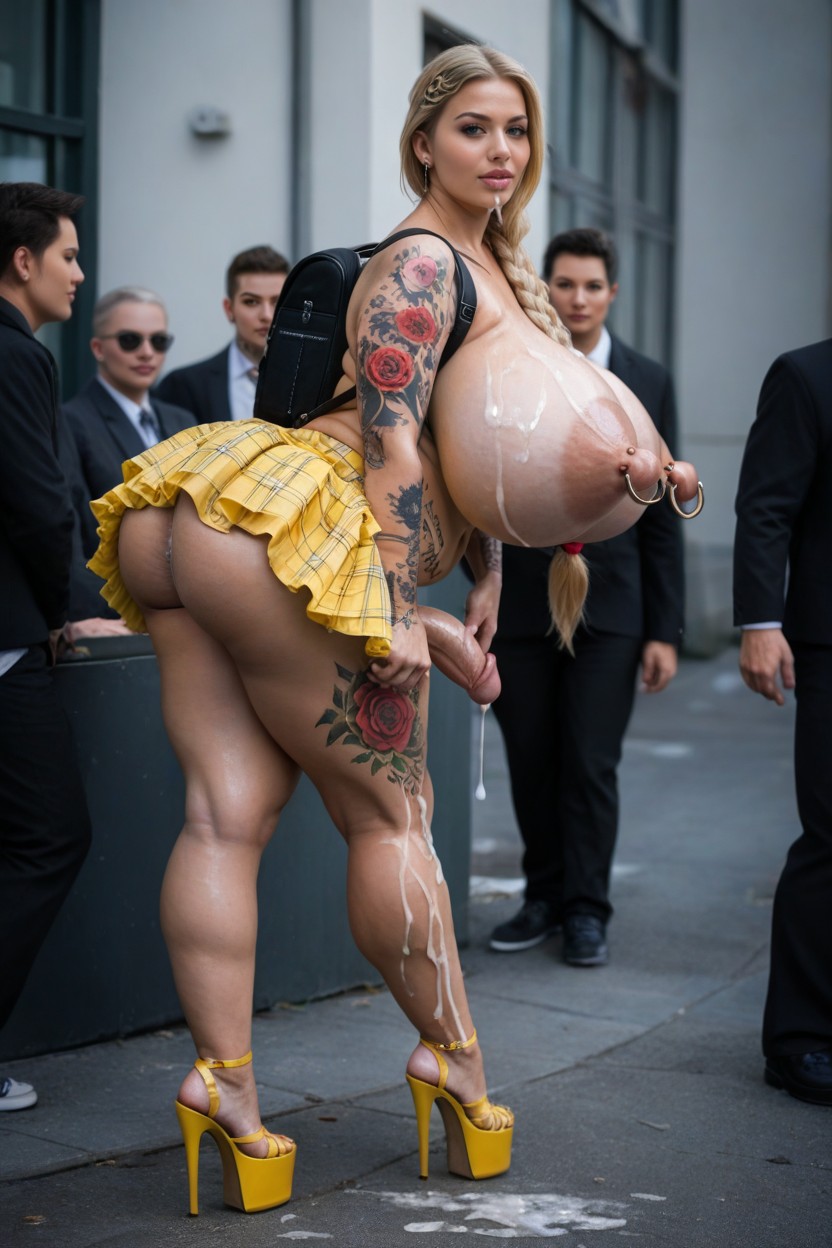 Tan Skin, Cum Dripping Down Thighs, Leg Belt Shemale AI Porn