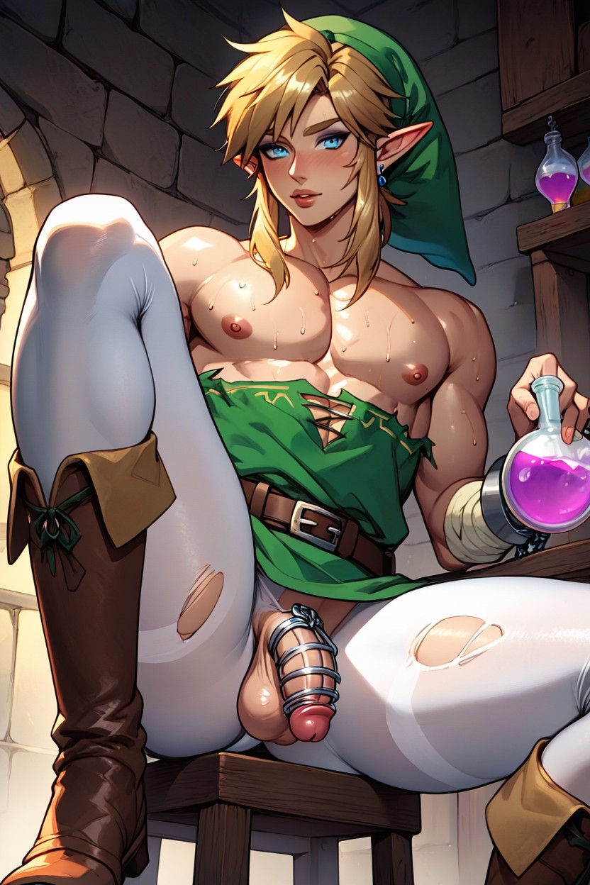 To Drink Glowing Pink Potion, Male Chested, Topless Shemale AI Porn