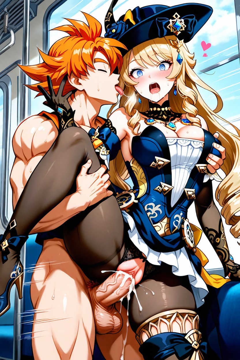 She Hugging His Neck, Goku Is Standing Behind Her, Very Wide Vagina Hentai AI Porn
