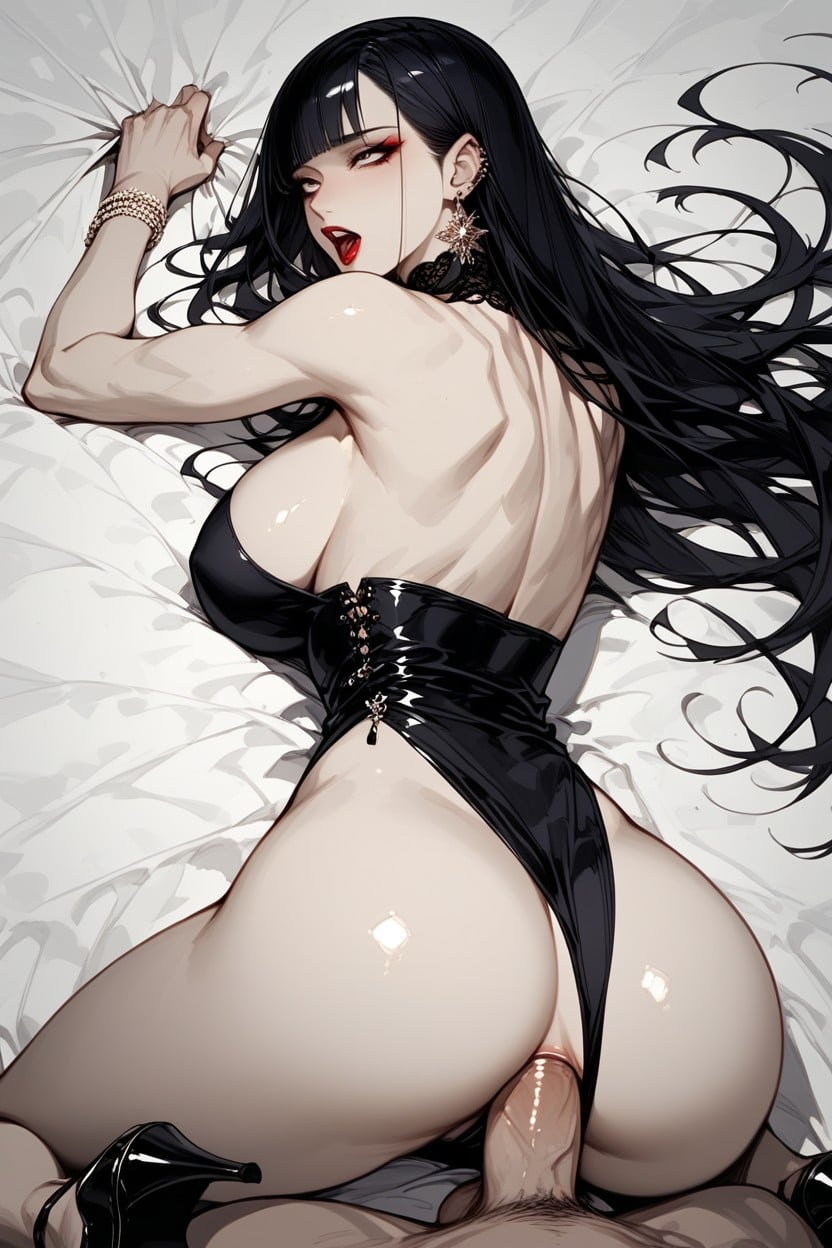 +, Black Sheets, Large Rounded Breasts Porno IA