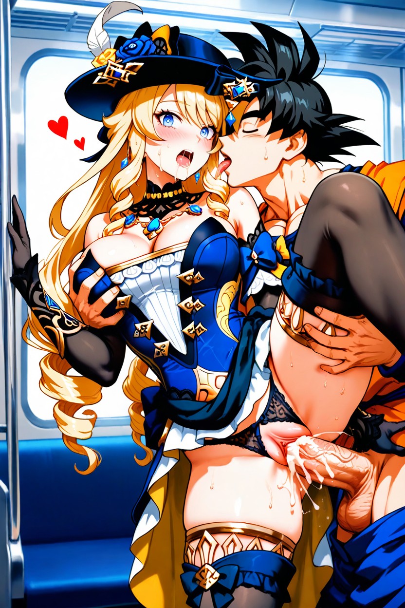 She Hugging His Neck, Saliva Dripping, Medium Breasts Hentai AI Porn
