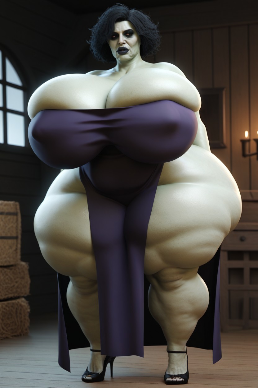 Extreme Massive Thick Round Lips, Colossal Ass, Dark Purple Dress AI Porn
