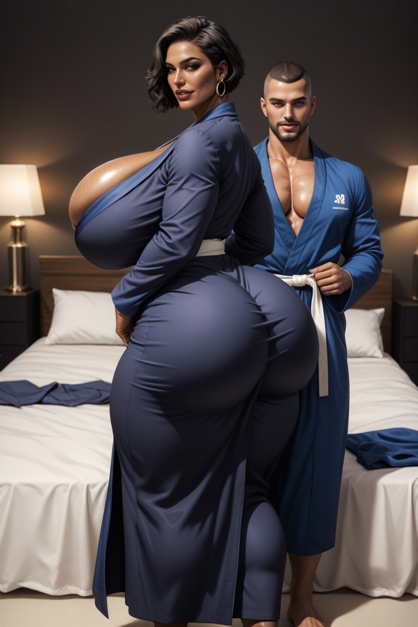 Bodybuilder, Rear View, 2 People AI Porn