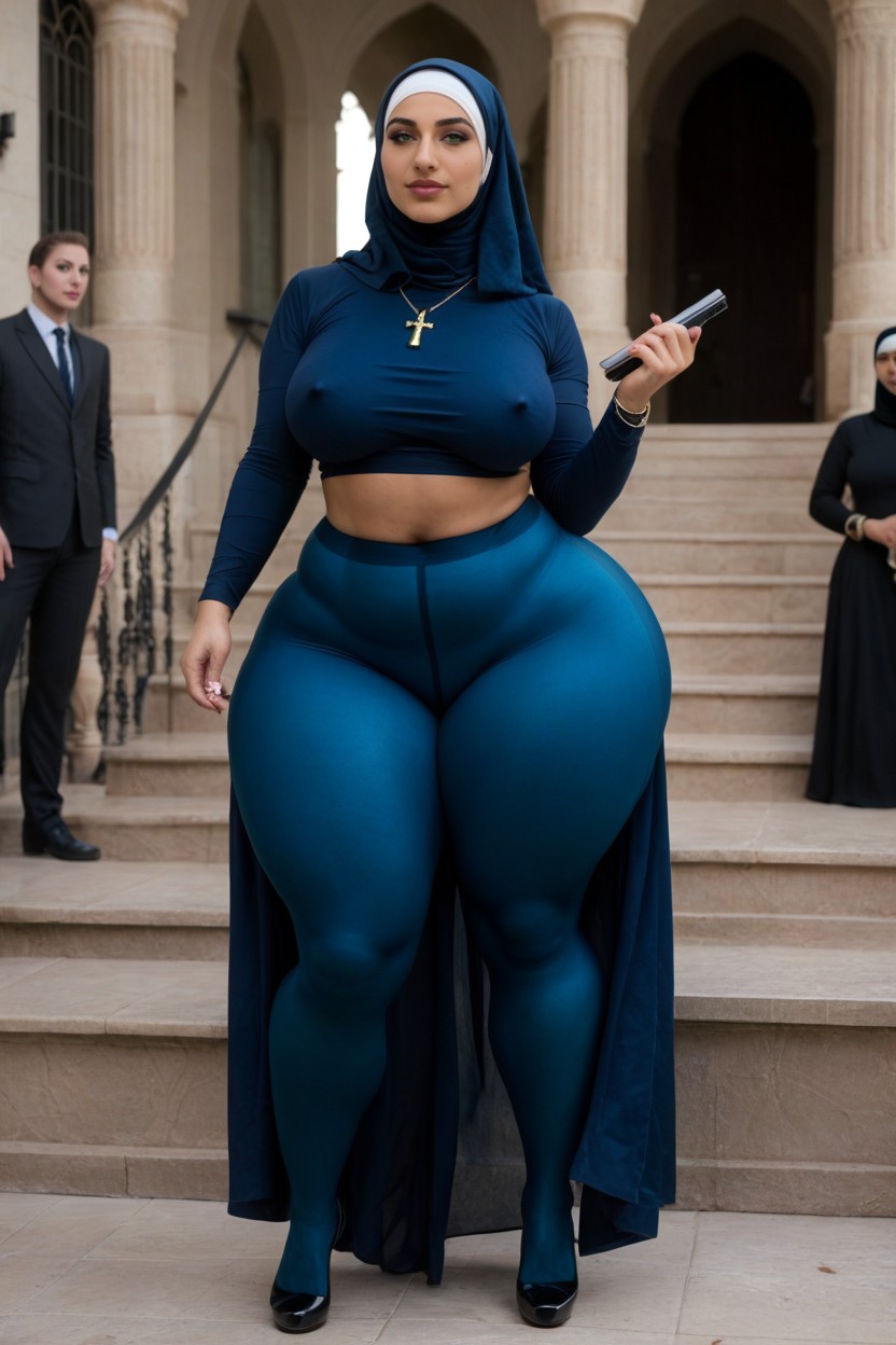 Two Hijab Woman, Form Fitting Clothes, Chubby AI Porn
