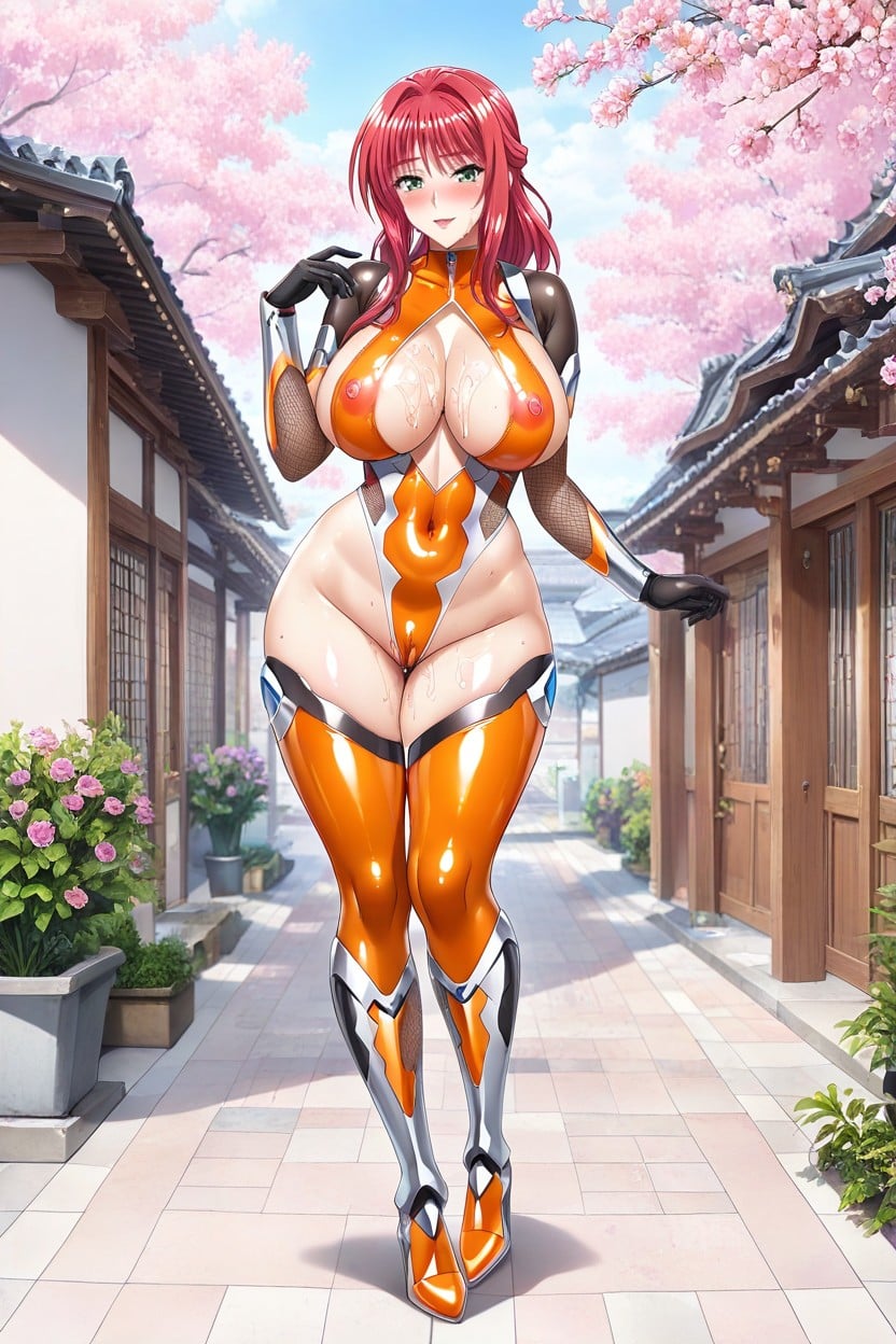 Thigh-high Heeled Boots, Cosplay, Long Vibrant Red Hair Flowing Dynamically AI Porn