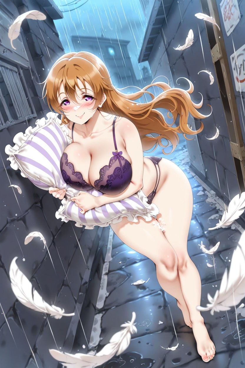 Kinhasu Artstyle, Pillow Between Thighs, Purple Striped Pillow Hentai AI Porn