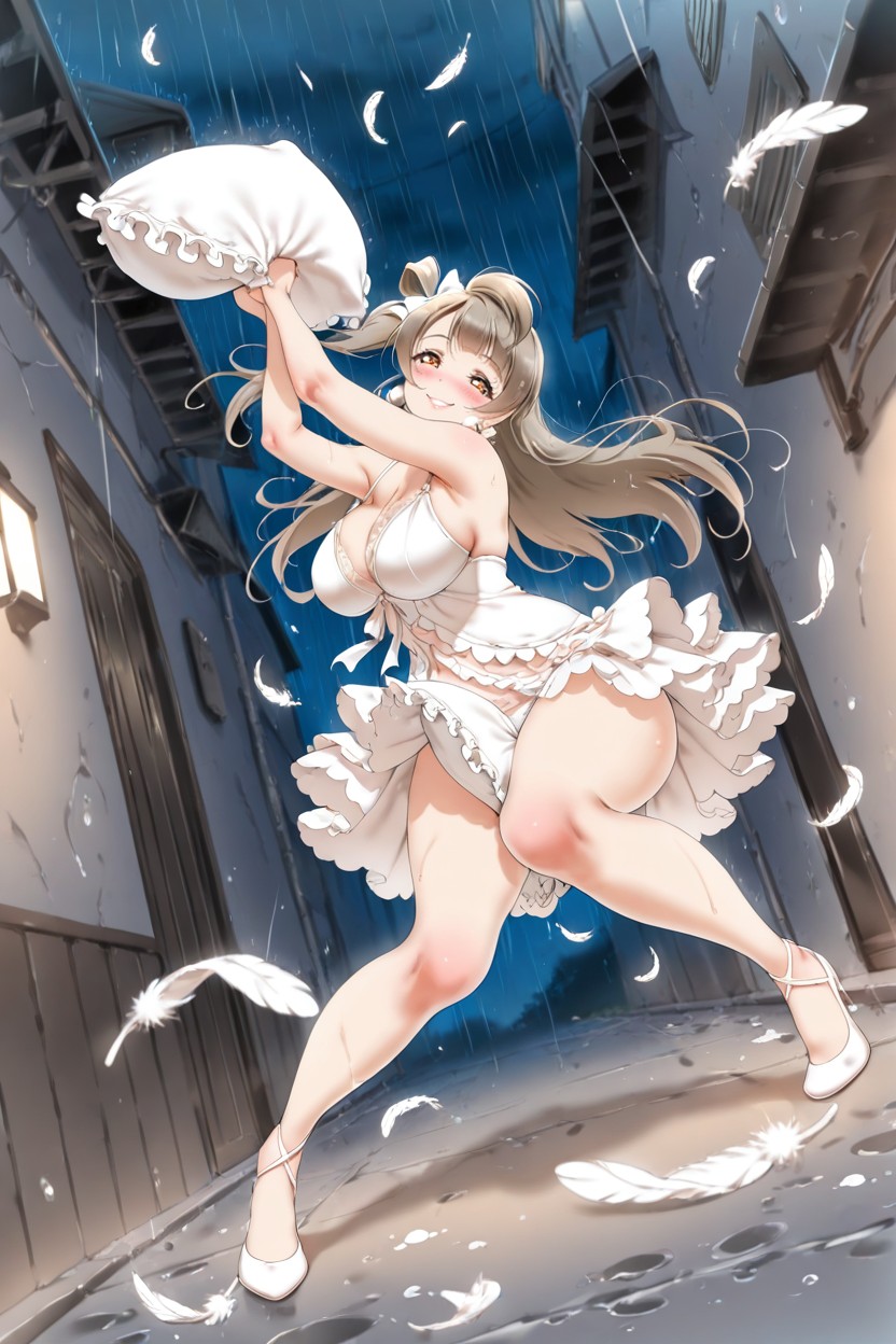 Feathers Floating, Raining, In Alley Hentai AI Porn
