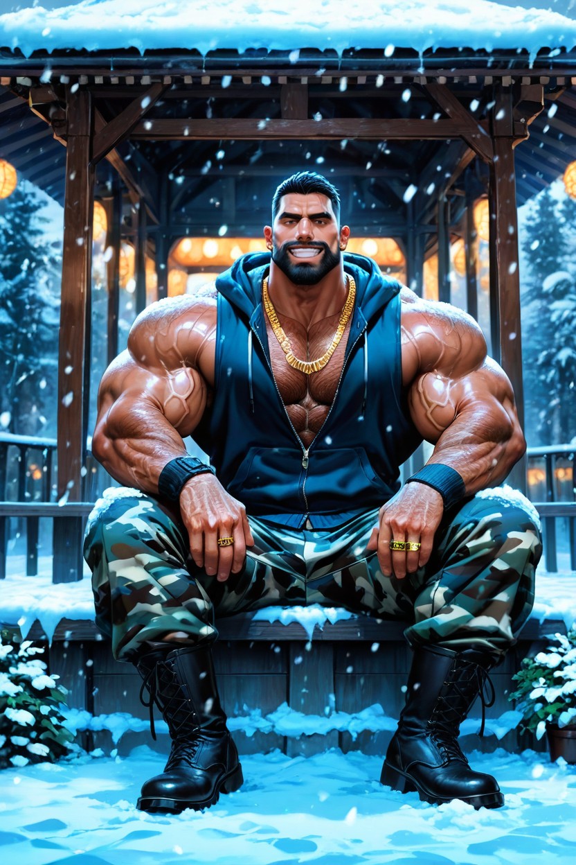 Neck Wider Than Face, Massive Meaty Body, Dark Tanned Skin AI Gay Porn