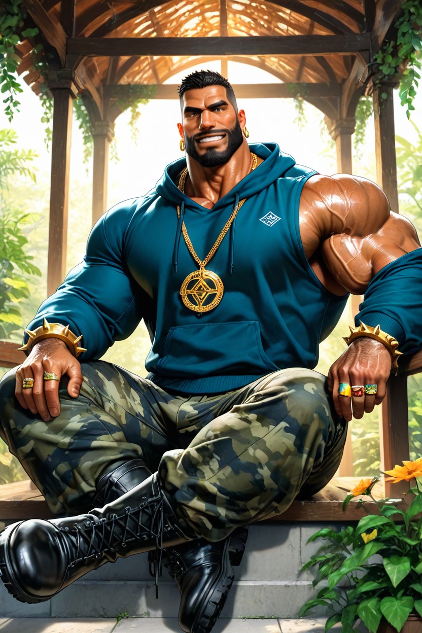 Hyper Muscular Body, Military Boots, Side View AI Gay Porn