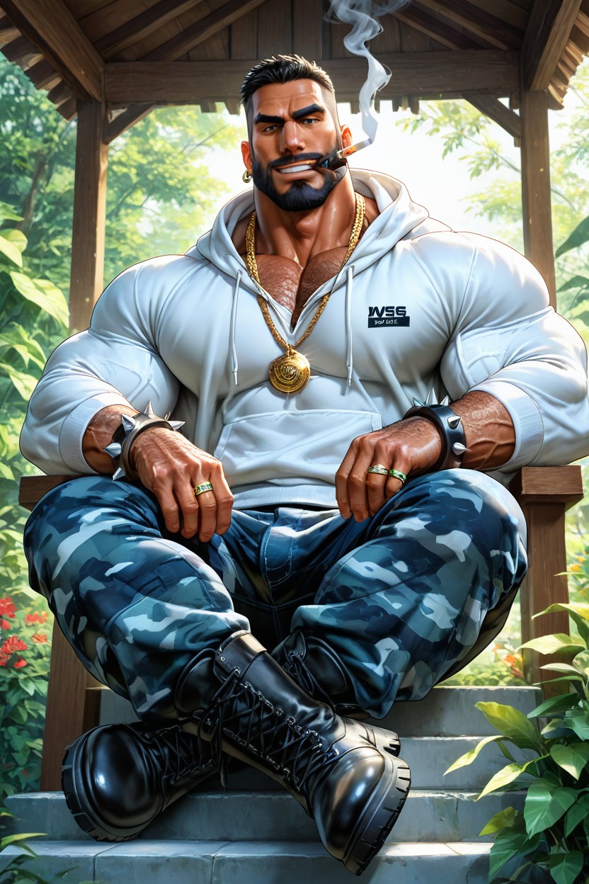 Long Strong Neck, Huge Muscles, Spiked Bracelet AI Gay Porn