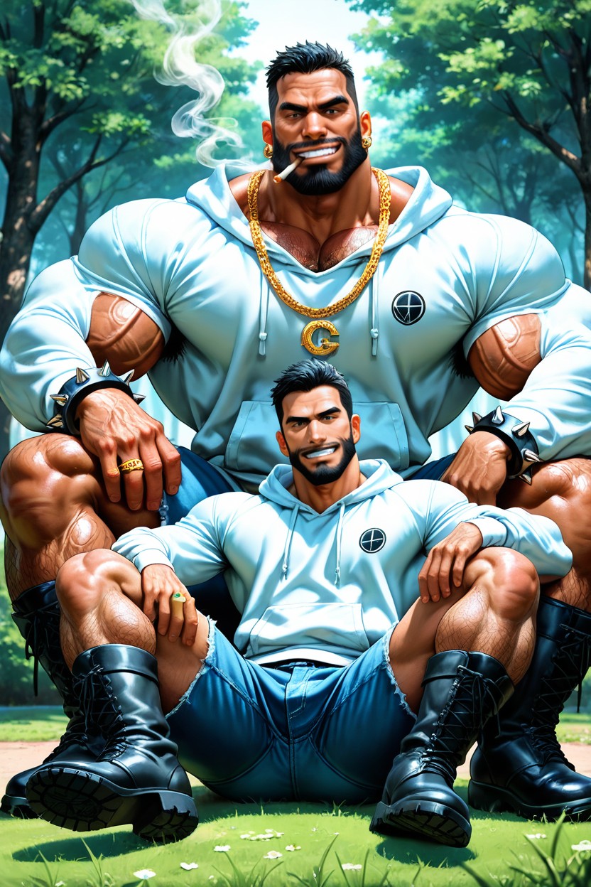 Detailed Muscles, Dark Tanned Skin, Several Big Gold Necklaces AI Gay Porn
