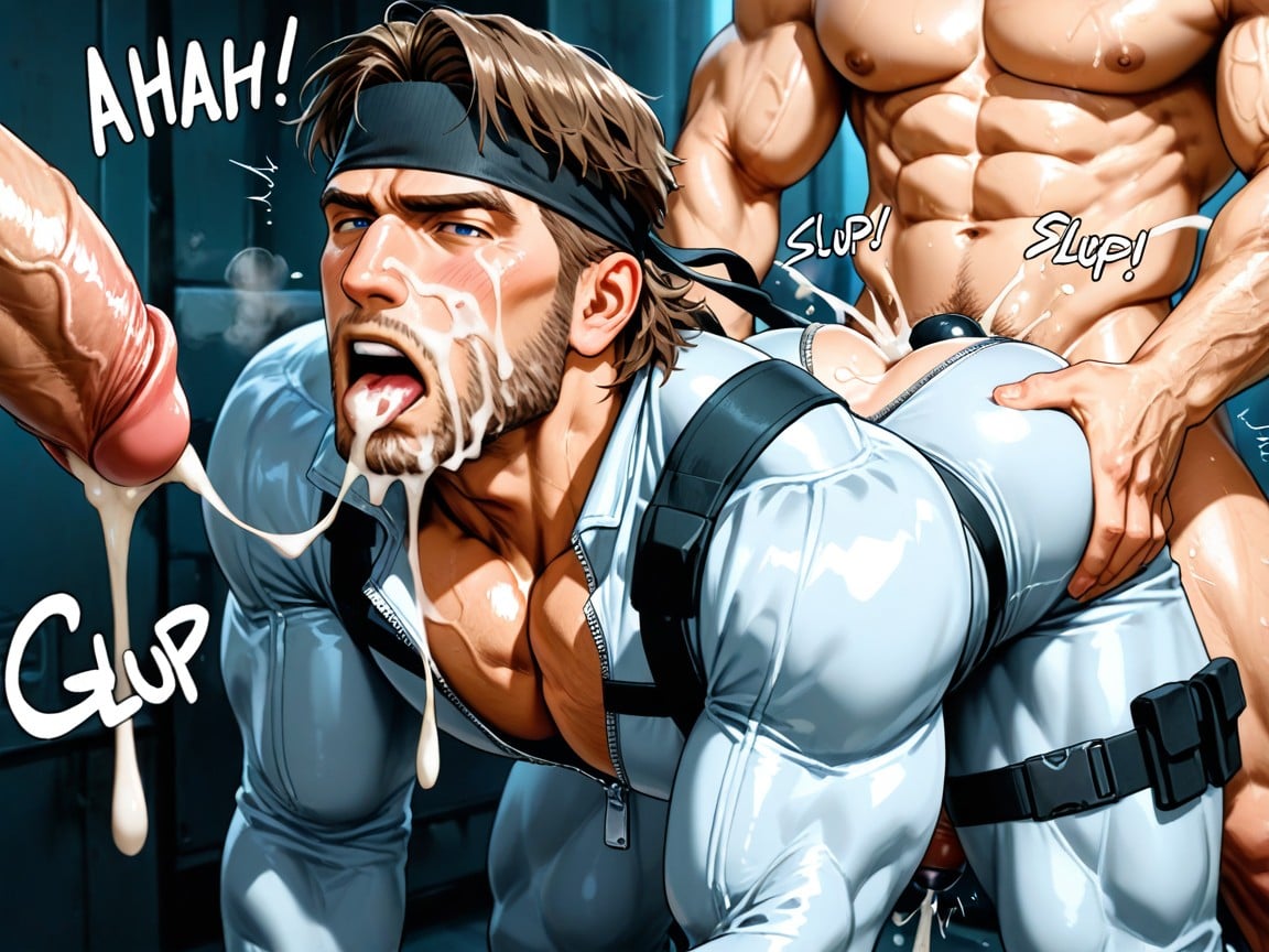 Military Straps, Solid From Metal Gear Solid, Pecs AI Gay Porn