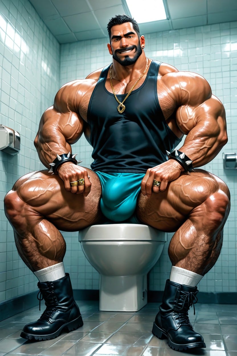 Spiked Bracelet, Big Adam's Apple, Hyper Muscular Body AI Gay Porn