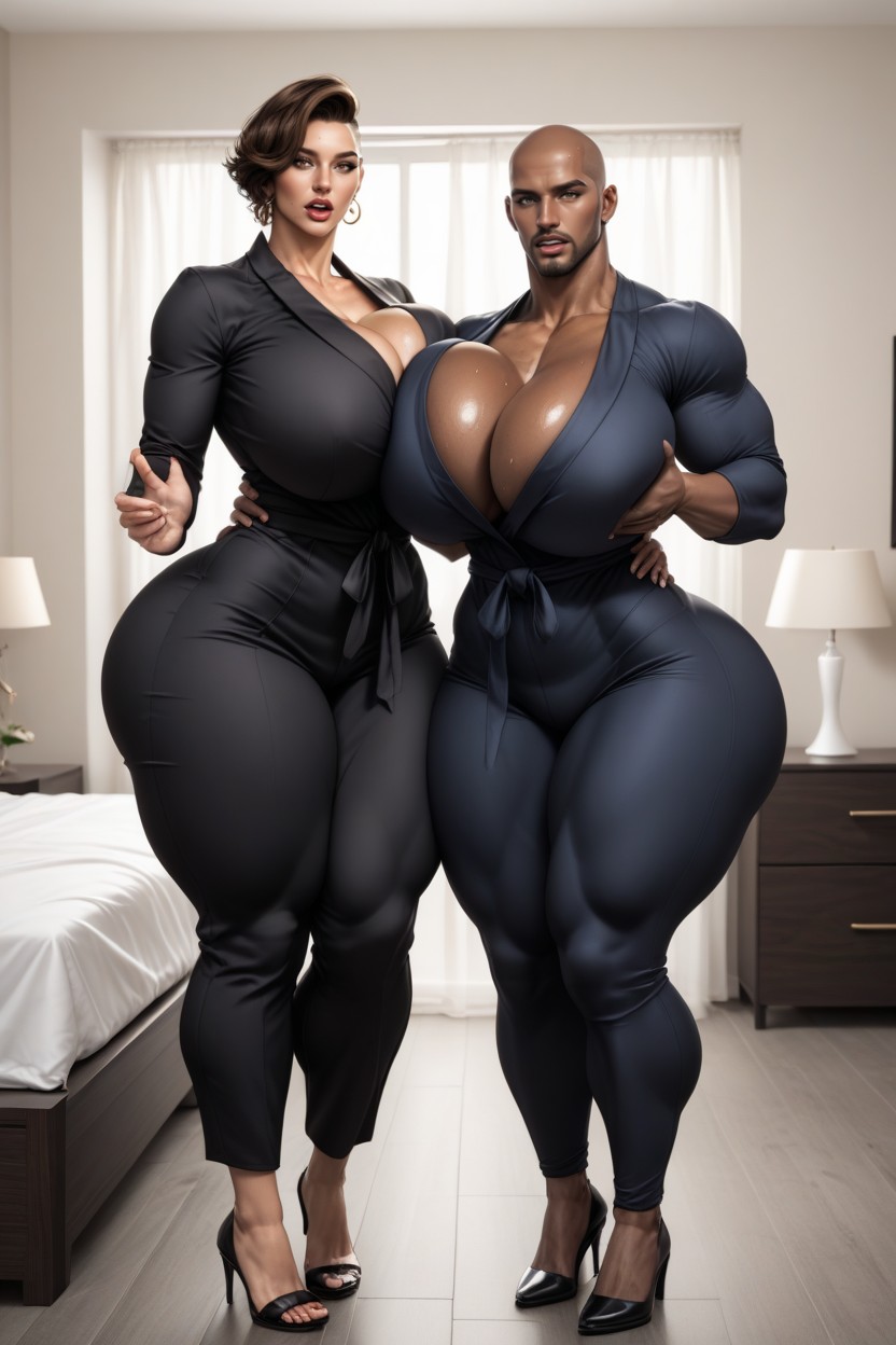 Dark Brown Skin, Perfect Shapely Thick Figure, 2 People AI Porn