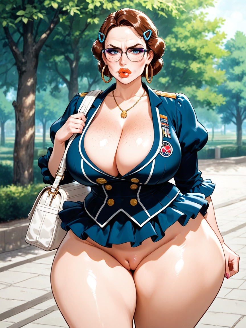 Standing, Hoop Earrings, Enormous Fat Ass Hentai AI Porn