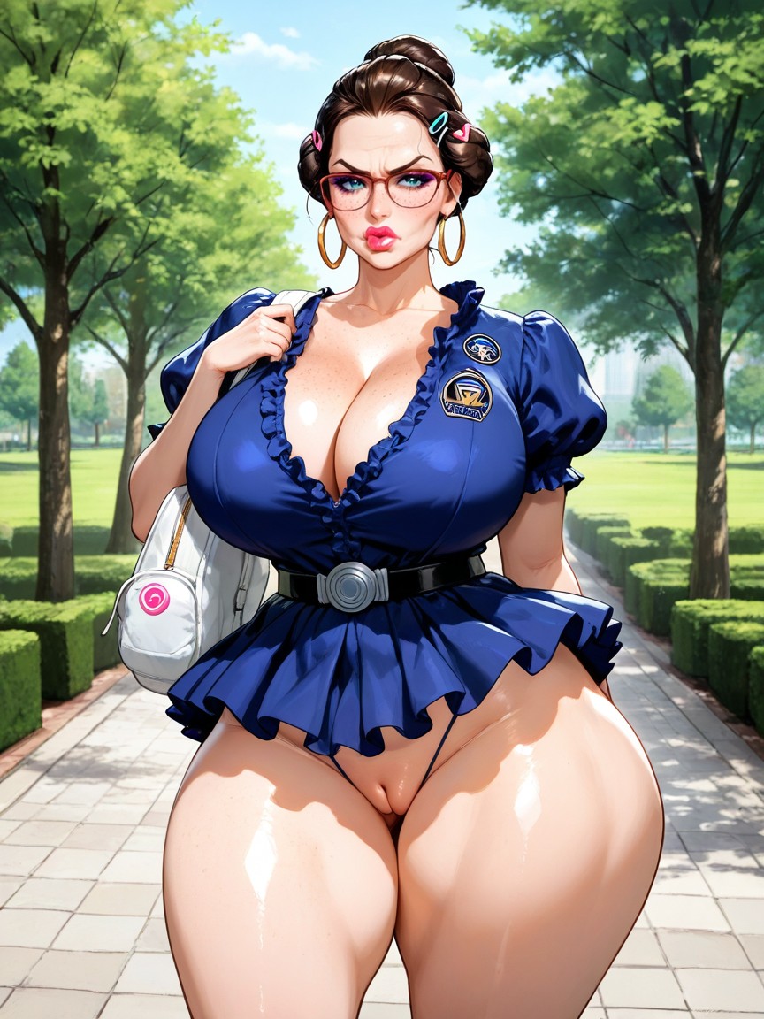 Pleated Tutu, Ruffled Trim, Hoop Earrings Hentai IA