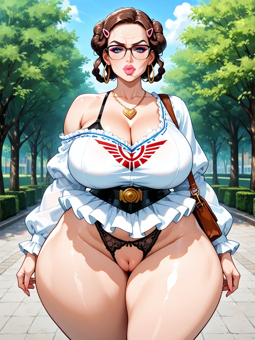 Puffy Sleeves Embroidery Top, Serious, Ruffled Trim Porno IA Hentai