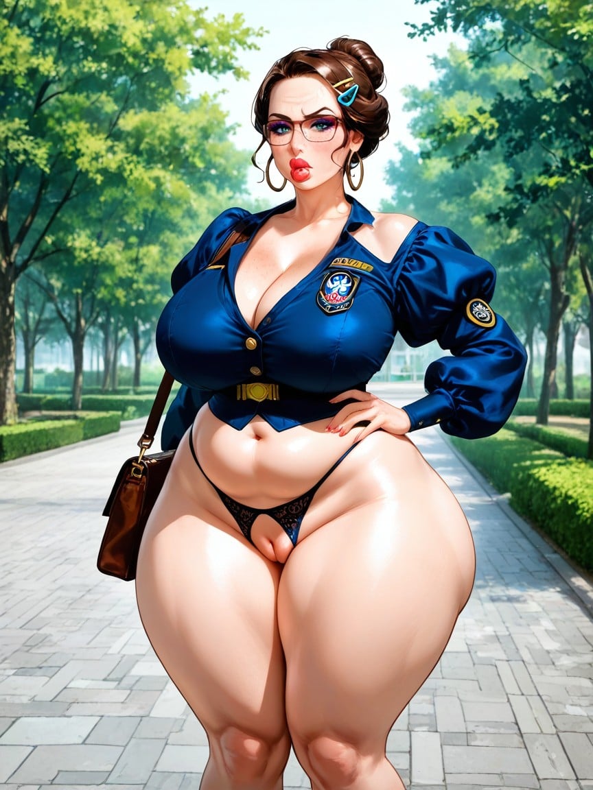 Crotchless Thong, Fat Squishy Thighs, Top With Deep Cleavage Hentai AI Porn